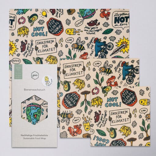 Bio Bienenwachstücher 3er Starter Set (S/M/L) - Motiv Klima