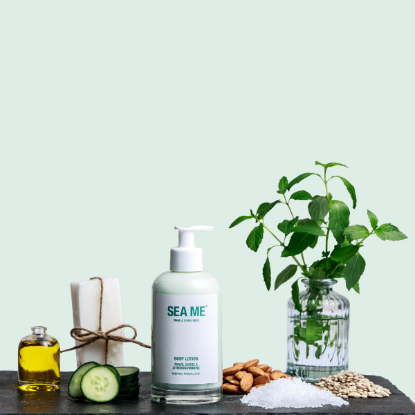 Body Lotion mit Sheabutter und Zitronenverbene in Glasflasche