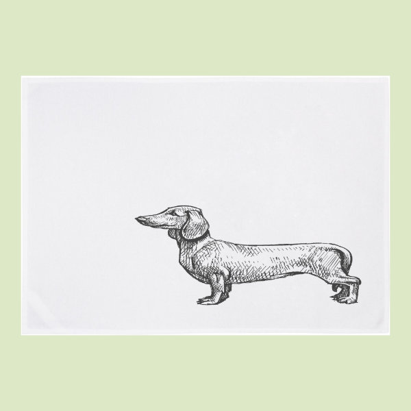 Geschirrtuch weiß mit Motiv DACKEL in grau