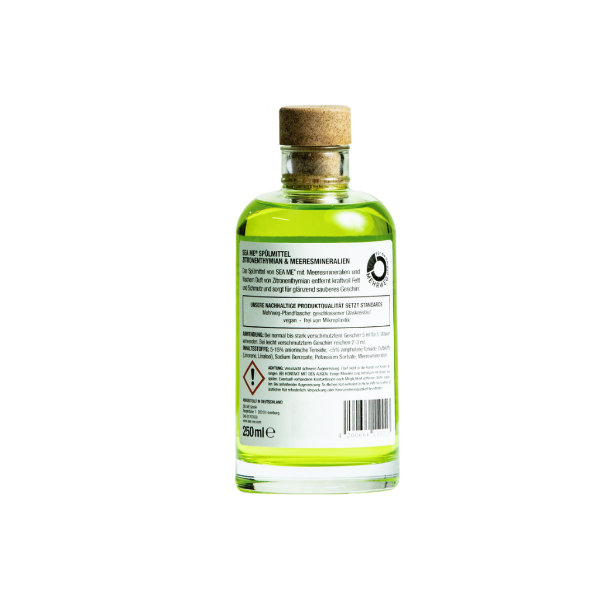 Spülmittel mit Zitronenthymian in Glasflasche