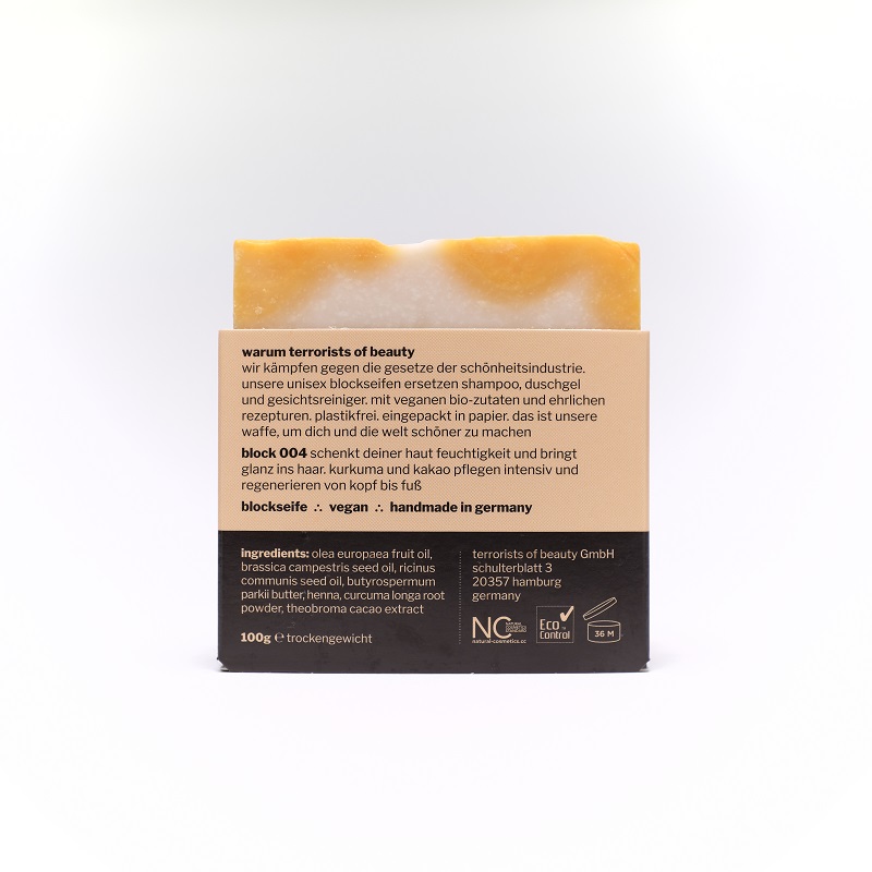 block 004 ∴ repair + nourish - Naturseife mit Kurkuma und Kakao