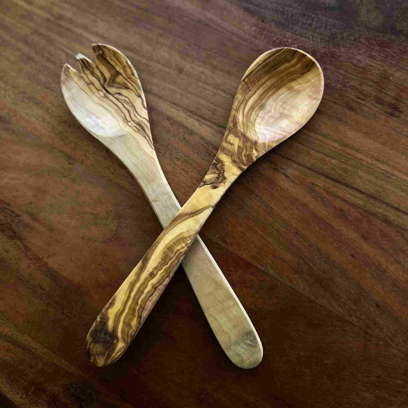 Salatbesteck aus Olivenholz – 30 cm – Natürlich, elegant & langlebig