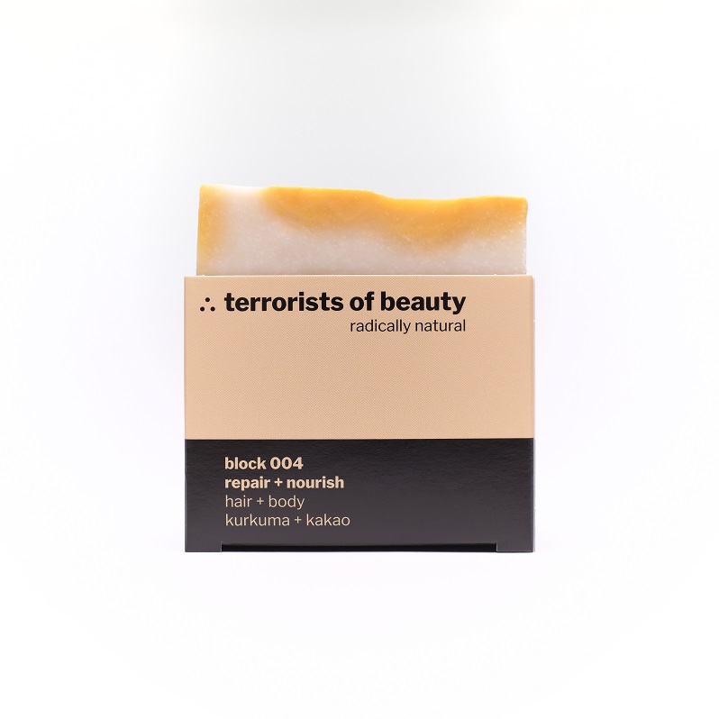 block 004 ∴ repair + nourish - Naturseife mit Kurkuma und Kakao