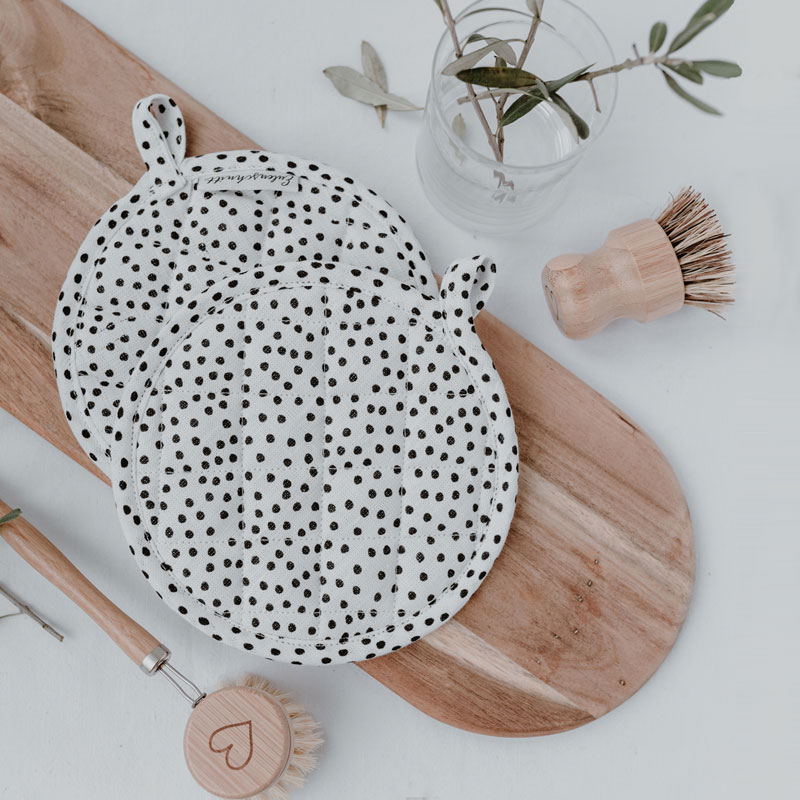 Leinen Topflappen Punkte im 2er Set