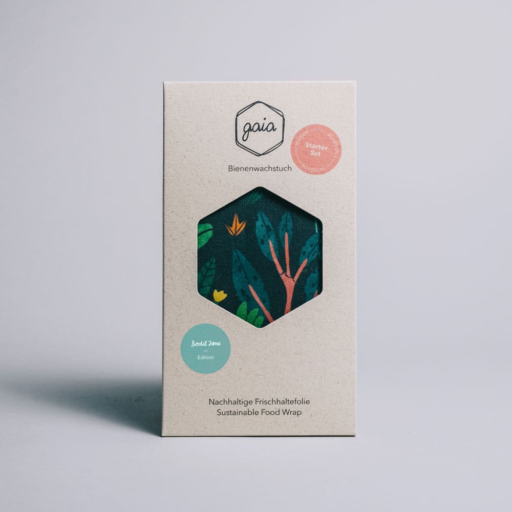 Bio Bienenwachstücher 3er Starter Set (S/M/L) - Motiv Dschungel von Bodil Jane