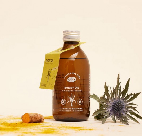 Körperöl mit Lemongras Duft 250ml - Buddy Oil - plastikfreier Korkdosierer
