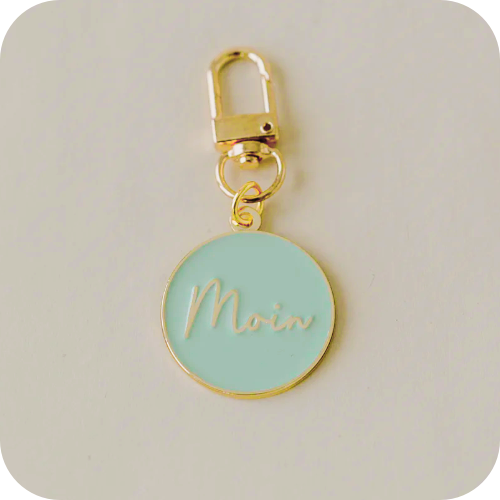 Emaille Schlüsselanhänger MOIN in mint und gold